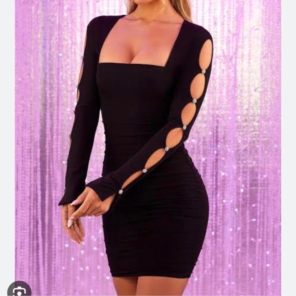 Oh Polly Lustrous Life Long‎ Sleeve Mini Dress in Black Size 8